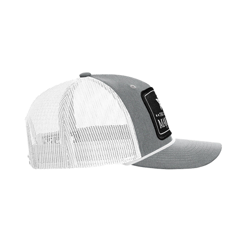 Black Arch Patch Hat - R112 with Rope - Heather Gray/White