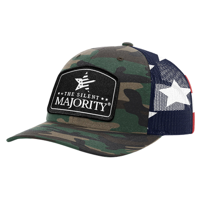 Black Arch Patch Hat - R112 - Green Camo/Stars