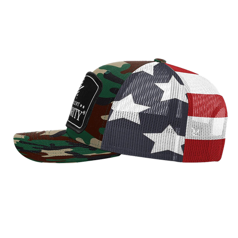 Black Arch Patch Hat - R112 - Green Camo/Stars