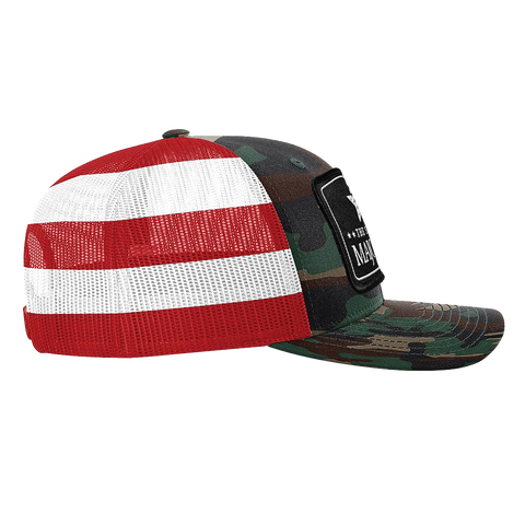 Black Arch Patch Hat - R112 - Green Camo/Stars