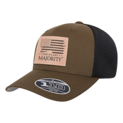 Square Leather Patch Hat - FLEXFIT 110 Coytote Brown/Black