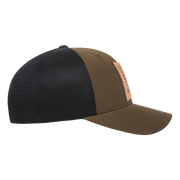 Square Leather Patch Hat - FLEXFIT 110 Coytote Brown/Black