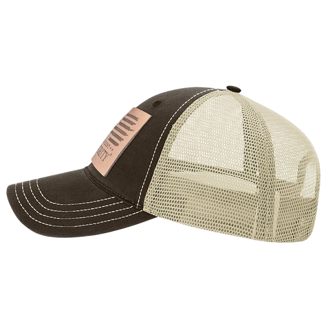 Square Leather Patch Hat - R111 - Brown/Khaki