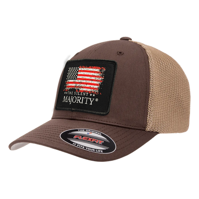 Flag & Brand Color Patch Hat - FLEXFIT Meshback Brown/Khaki