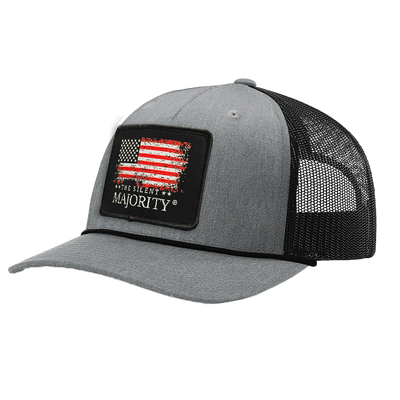 Flag & Brand Color Patch Hat with Rope - R112FPR Heather Gray/Black/Black