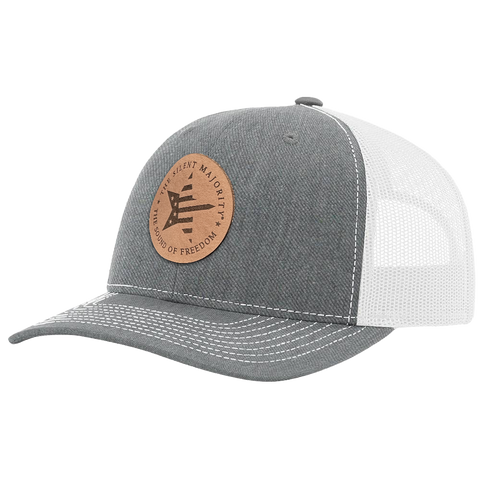 Round Leather Patch Hat R112 Heather Gray/White