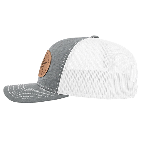 Round Leather Patch Hat R112 Heather Gray/White