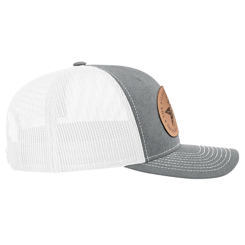 Round Leather Patch Hat R112 Heather Gray/White