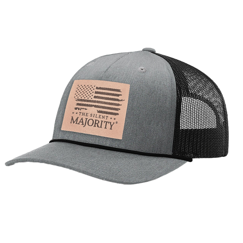 Square Leather Patch Hat R112 with Rope Heather Gray/Black Black