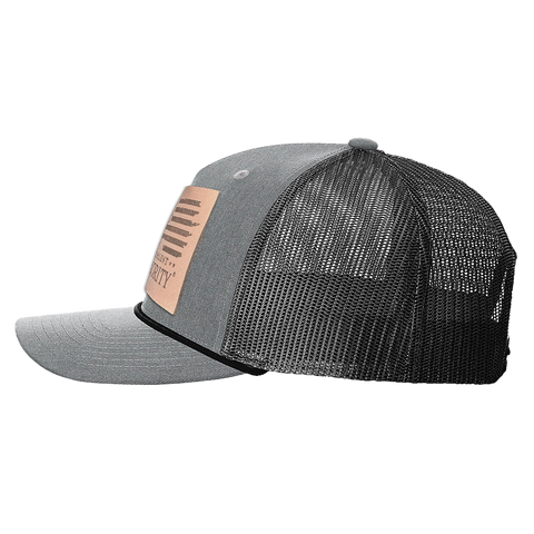 Square Leather Patch Hat R112 with Rope Heather Gray/Black Black