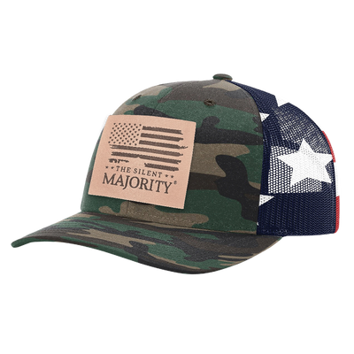 Square Leather Patch Hat R112 Green Camo/Stars