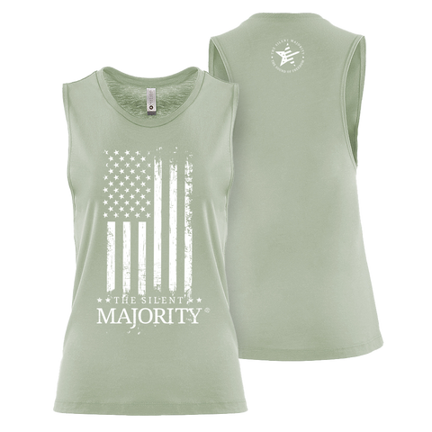 Flag & Brand Vertical | Ladies Flow ScoopTank Top - Stonewash Green